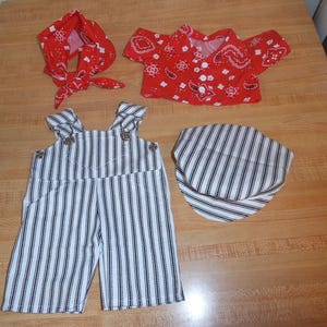 TREIN ENGINEER-outfit voor 16" CPK Cabbage Patch Kids inclusief overall, shirt, hoed en halsdoek