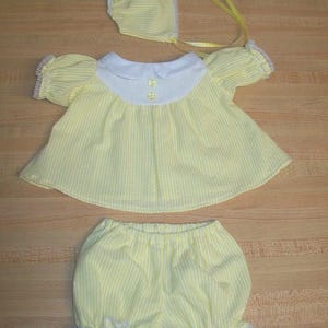 PREEMIE striped seersucker DRESS panty bonnet sets for 14" - 15" Cabbage Patch Kids cpk dolls
