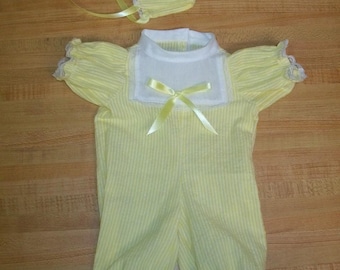 PREEMIE gestreifter Seersucker Strampler + Haube Set für 14"- 15" Cabbage Patch Kinder cpk puppen Mädchen Jungen