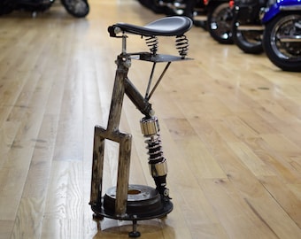 Motorcycle Seat Bar Stool with Solo Bobber Seat.