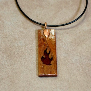 Red Fire Pendant Necklace - Wood and Resin