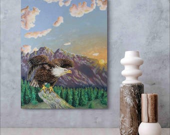 Mountain's Majesty - Bald Eagle - Original Watercolor Art
