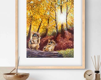 Autumn's Amber Light - Chipmunks - Limited-Edition Art Prints
