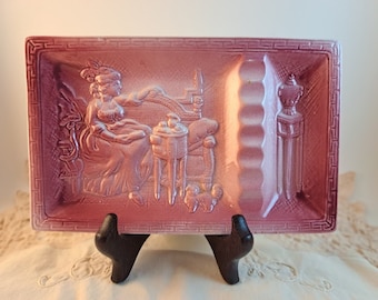 Pink Ceramic Ashtray with Regency period relief, Made in Japan, Mid-Century, Vintage