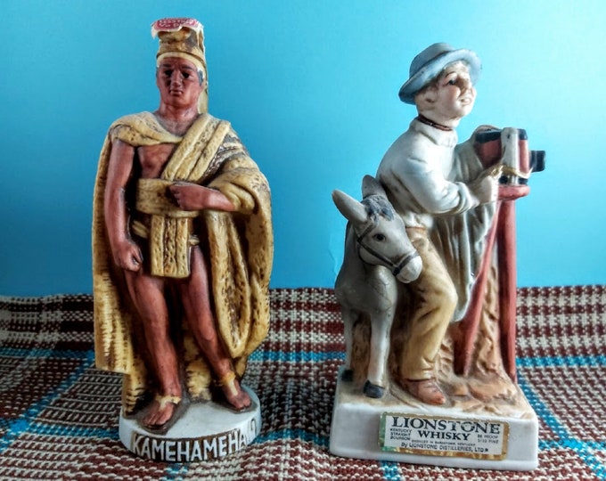 2 Liquor Figurine Decanters, Photographer Figurine Decanter lionstone