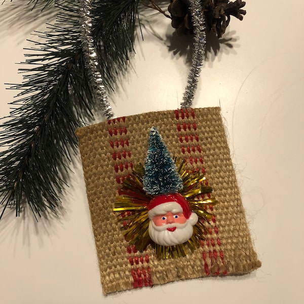 Handcrafted Burlap Santa Tree Christmas Ornament, Unique, Christmas Decor, Christmas Ornament, Original ~ Perfect Gift!