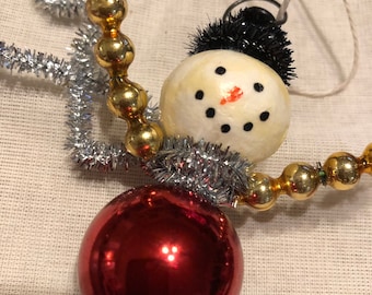 Nostalgischer Merkur Anhänger Schneemann aus Glas - alte Zeit ~ handgefertigt ~ Vintage ~