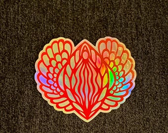 Red holographic vulva fascinum sticker