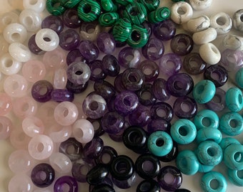 Natural Stone Hair Rings: Amethyst, Quartz, Tiger Eye - Loc Jewelry
