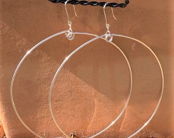 Large Sterling Silver drop hoops,  Statement Earring,  Hoops 4.6inch hoop earrings,  Wire earrings, silver jewelry, wire hoops,