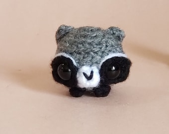 Mini Raccoon Crochet Pocket Pet Plush Desk Toy | Raccoon Ornament | Trash Panda Keychain