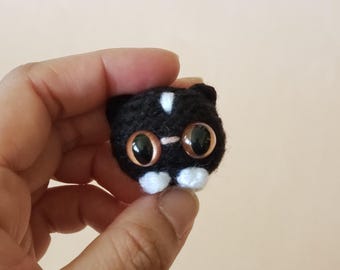 Tuxedo Cat Plush Crochet Stuffed Animal | Tiny Cute Pocket Desk Pet | Ornament | Plushie Car Charm | Bookbag Purse Keychain Tag Buddy