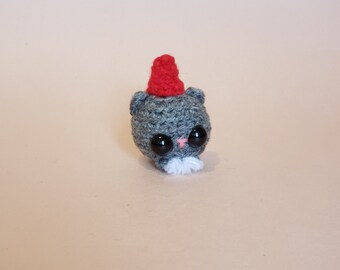 Mini Cat Gnome Crochet Pocket Pet Plush Desk Toy |  Kitty Ornament | Kitten Keychain