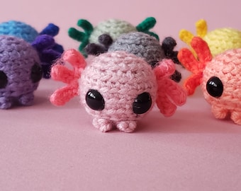 Axolotl Crochet Stuffed Animal: pocket hug ~ desk pet / Pink Salamander kawaii plushie