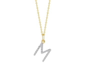 TousiAttar Diamond Letter Necklace M Alphabet Pendant Solid 14K Gold Letter Necklaces 0.10 CT White Color Stone Initial Jewelry Nice Gift