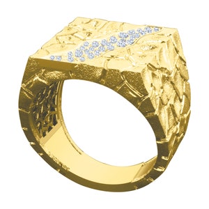 Nugget Ring Gold Mens Diamond Band – Real 10k,14k or 18 Karat Yellow White Cluster Heavy Engagement - Nice Jewelry Pinky Ring Gift