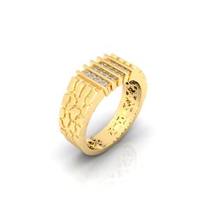 Real Gold Nugget Ring Mens Diamond – 10k,14k or 18 Karat Yellow White Cluster Heavy Band Engagement - Nice Jewelry Pinky Ring Gift