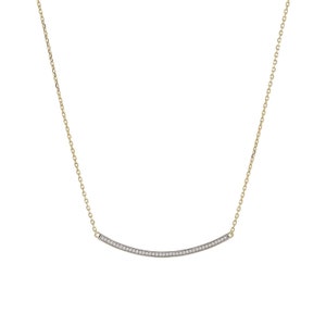 TousiAttar Curved Bar Necklace Gold 0.15 Diamond ct in 14k Genuine Yellow Rose White Gold curve Pendant Jewelry Gift For Girls and Women