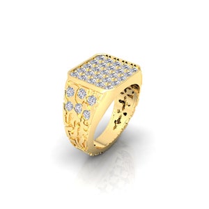 Men&#39;s Gold Nugget Diamond Ring Band – 10k,14k or 18 Karat Yellow White Cluster Heavy Engagement - Nice Jewelry Pinky Ring Gift