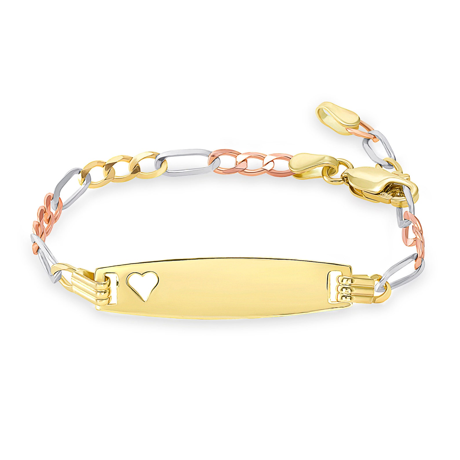 14k Tri Color Gold Baby Id Bracelet Free Personalized Engraving With
