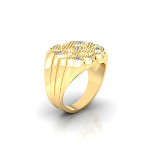 Nugget Ring Diamond Gold – Solid 10k,14k or 18 Karat Yellow White Cluster Heavy Band Engagement - Nice Jewelry Pinky Ring Gift