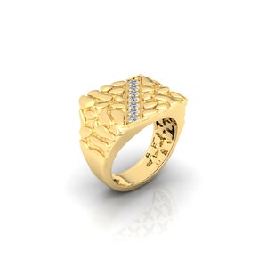 Gold Nugget Diamond Ring – Real 10k,14k or 18k Yellow White Cluster Heavy Band Engagement - Nice Jewelry Pinky Ring Gift for Men’s