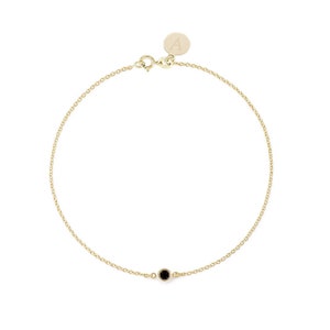 TousiAttar Black Diamond Bracelet Real 14k or 18k Yellow Rose White Gold Round Bezel Set Solitaire Personalized for Women Free Engraving