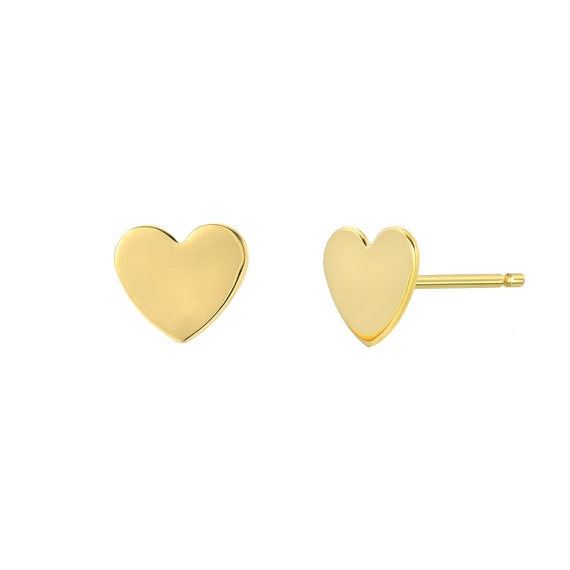 TousiAttar Heart Stud Earrings 14k Real Yellow Gold Girls and | Etsy