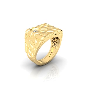 Mens 14k Gold Diamond Nugget Rings – 18K or 10 Karat White Yellow Cluster Heavy Band Engagement - Nice Jewelry Pinky Ring Gift for Dad