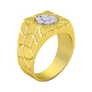 Mens Gold Nugget Diamond Band – Real 10k,14k or 18 Karat Yellow White Cluster Heavy Engagement - Nice Jewelry Pinky Ring Gift