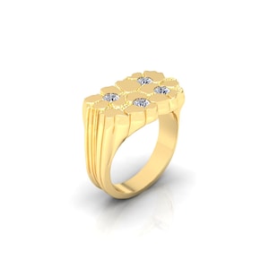 Solid Gold Nugget Ring Diamonds – 18 Karat,10k,14k Yellow White Cluster Heavy Band Engagement - Nice Jewelry Pinky Ring Gift