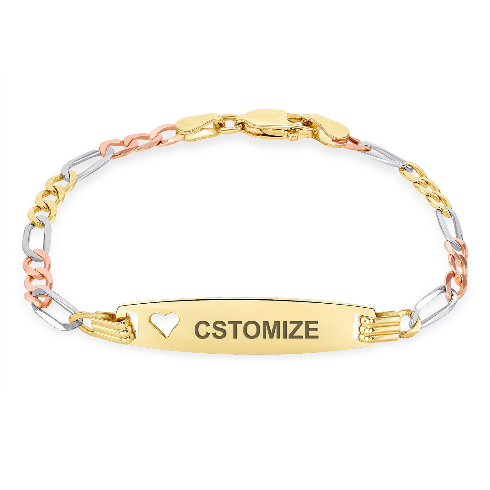 14k Tri Color Gold Baby Id Bracelet Free Personalized Engraving With
