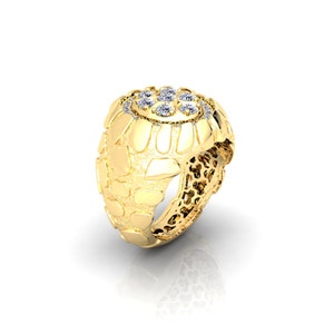 Gold Nugget Wedding Band Mens Diamond Ring – 10k,14k or 18 Karat Yellow White Cluster Heavy Band Engagement - Nice Jewelry Pinky Ring Gift