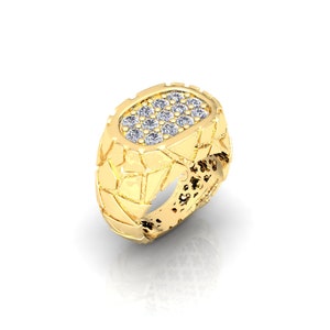 Mens Nugget Pinky Ring Diamond Band – 10k 14k or 18 Karat Yellow White Cluster Heavy Band Engagement - Nice Jewelry Pinky Ring Gift