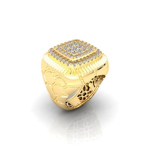 Gold Nugget Diamond Ring – 10k,14k or 18 Karat Yellow White Cluster Heavy Band Engagement - Nice Jewelry Pinky Ring Gift for Men’s