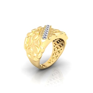 14k Gold Nugget Ring with Diamonds – 10k or 18 Karat Yellow White Cluster Heavy Men’s Band Engagement - Nice Jewelry Pinky Ring Gift