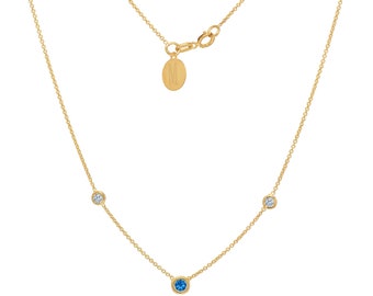 TousiAttar Diamond and Sapphire Pendant 14K or 18K Gold Necklace Natural Stone Jewelry Gift September and April Birthstones Free Engraving