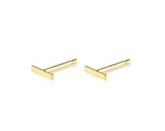 TousiAttar Line Stud Earrings 14k Gold Extremely Tiny Bar Studs Earring with Push Back Unique Jewelry for Girls and Womens for Everyday