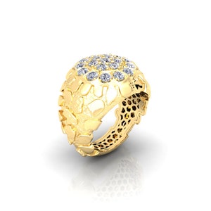 Mens Gold Nugget Jewelry Diamond – 10k,14k or 18 Karat Gold Yellow White Cluster Heavy Band Engagement - Nice Jewelry Pinky Ring Gift