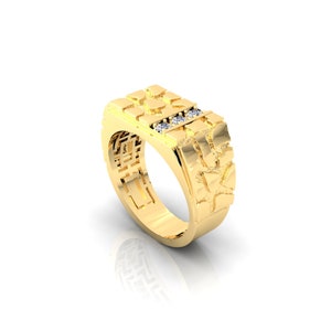 Mens Nugget Ring with Diamonds – 10k,14k or 18 Karat Yellow White Gold Cluster Heavy Band Engagement - Nice Jewelry Pinky Band Gift