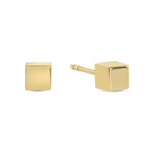 TousiAttar Cube Stud Earrings 14k Real Yellow Gold Girls and Women Gift Cute and Dainty Jewelry for Her Second Piercing  Dimensions 3.5 mm