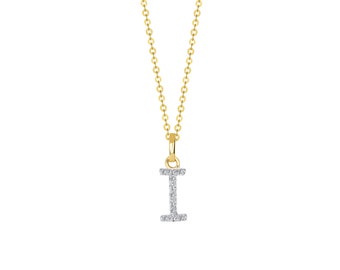 Tousi Diamond Letter Necklace I Alphabet Pendant Solid 14K Gold Gold Letter Necklace 0.07 CT White Color Stone Initial Jewelry
