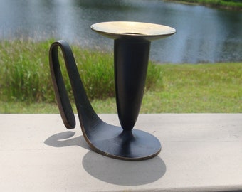 WHW candle holder candlestick 3 3/4" "Karl Hagenauer" designer "Werkstatte Hagenauer Wien" Handmade Solid Brass Mid Century Modern Rare Find