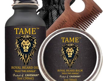 Hand Crafted CavemanTame Beard Oil Set KIT Beard Oil + Balm FREE Limited Edition Comb