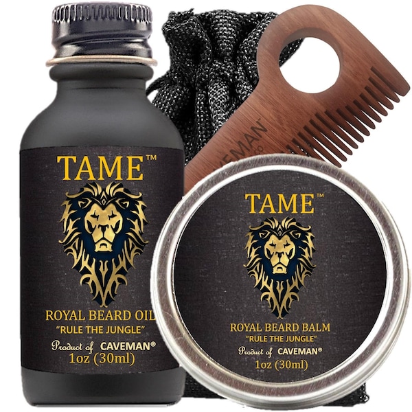 Hand Crafted CavemanTame Beard Oil Set KIT Beard Oil + Balm FREE Limited Edition Comb