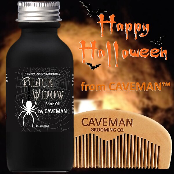 Cavernícola hecho a mano® acondicionador de barba de aceite de barba, peine de barba de madera GRATIS, regalos de Halloween de edición limitada de Cavernícola para él, conjunto de regalos