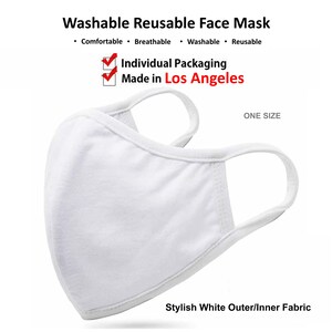 2Pcs Unisex Face Mask Reusable Washable Protect 100% Cotton blend Comfy Made In USA White Outer White Inner - 2Pc Set