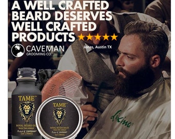 Caveman™ TAME™ Beard  Oil  • Gifts For Men • Signature Series • Beard Care Beard Growth Kit, Beard Oil, Beard Balm, Beard Comb , Beard Bag.