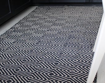 Alfombra de yute para pasillo: alfombra rústica de algodón negro para patio