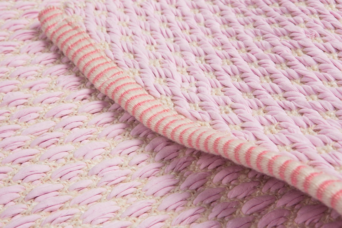 Baby Pink and White Nursery Rug / Cotton Floor Rug / Handwoven Cotton